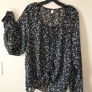 Sheer Black with white print blouse